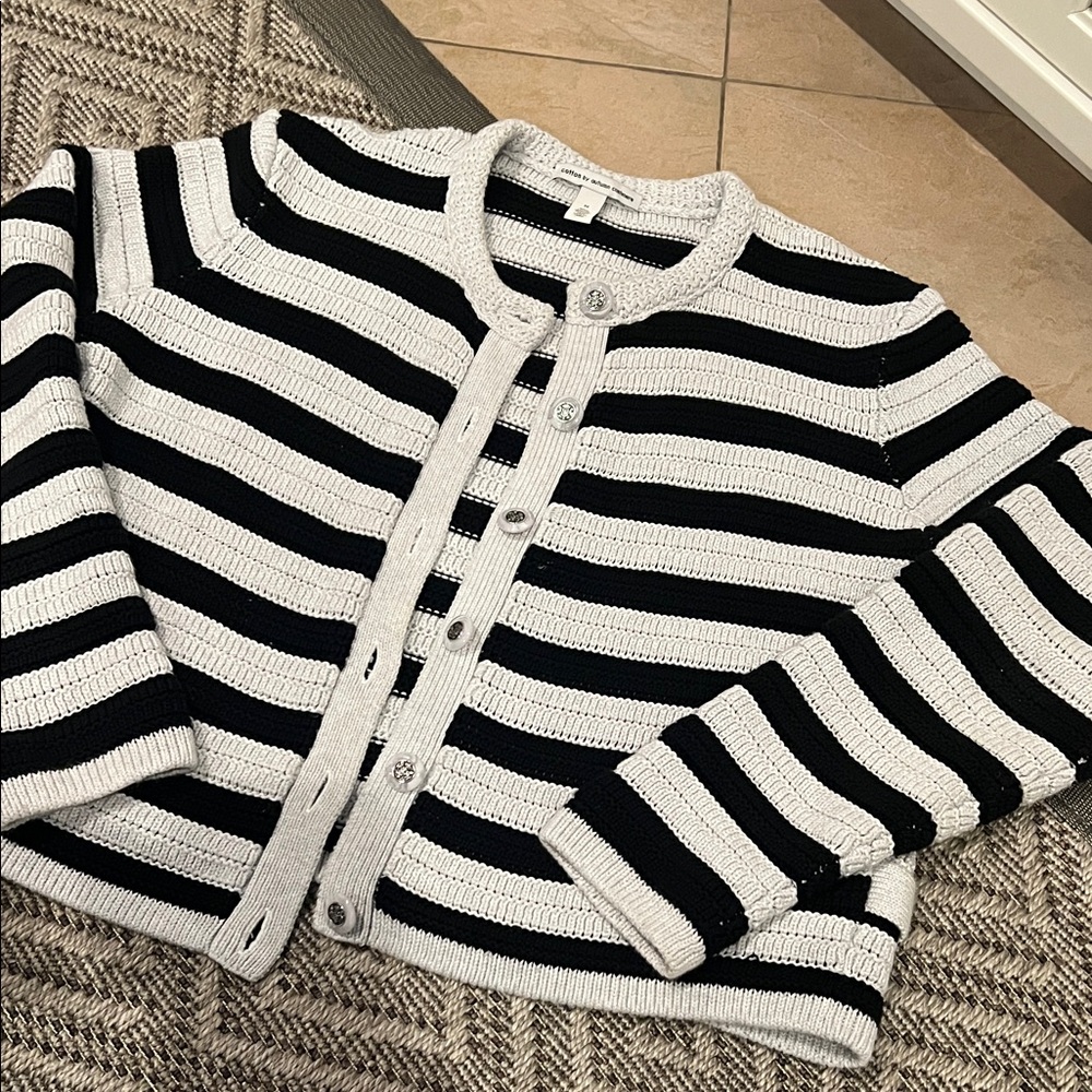 Autumn Cashmere Black & Silver Striped Knit Cardigan